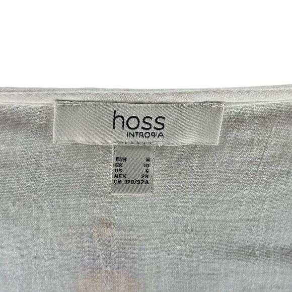 HOSS INTROPIA Button Down V-Neck Blouse Women's Size 6 White Embroidered Boho - Picture 5 of 5